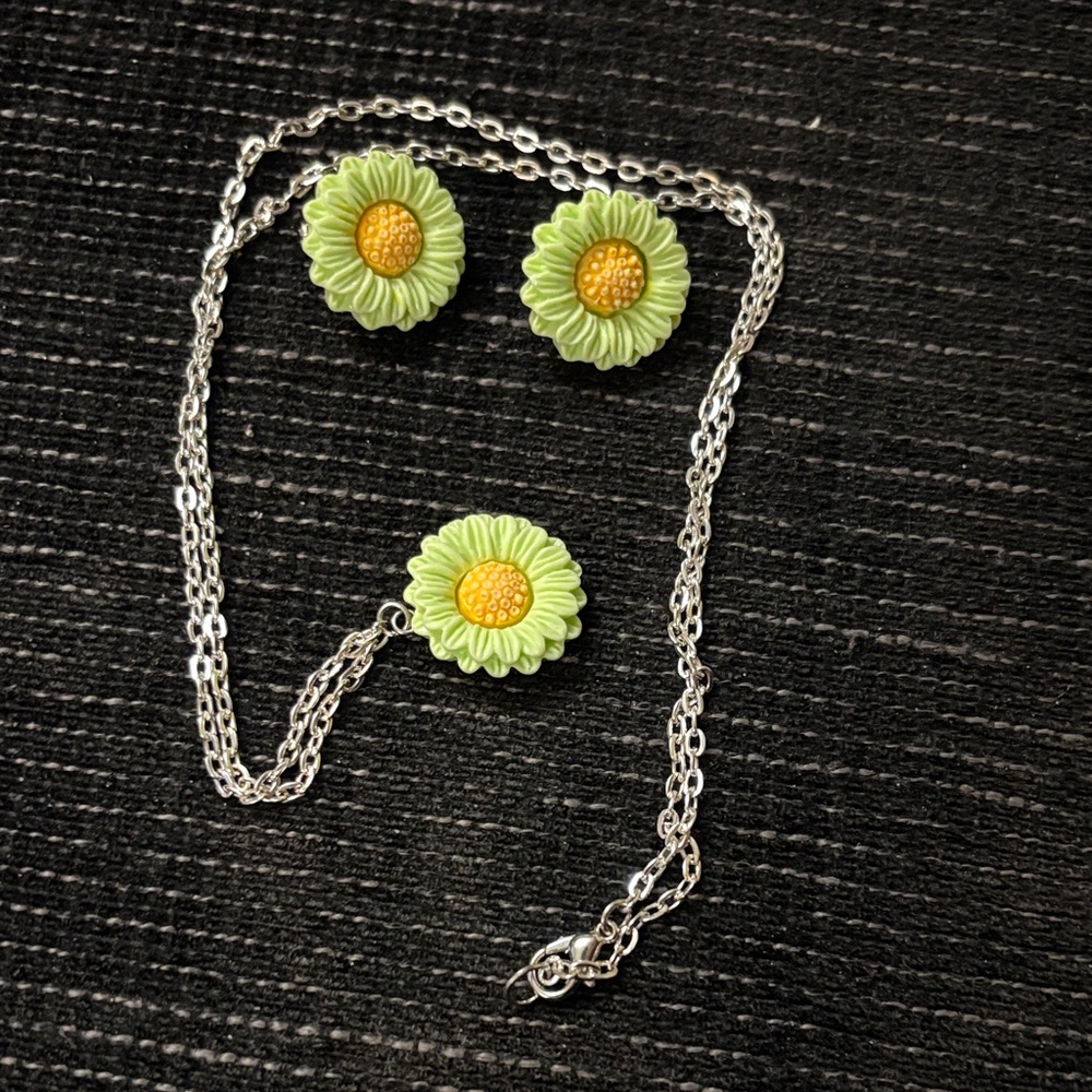 Floral Silver and Yellow Jewelry Set Handmade